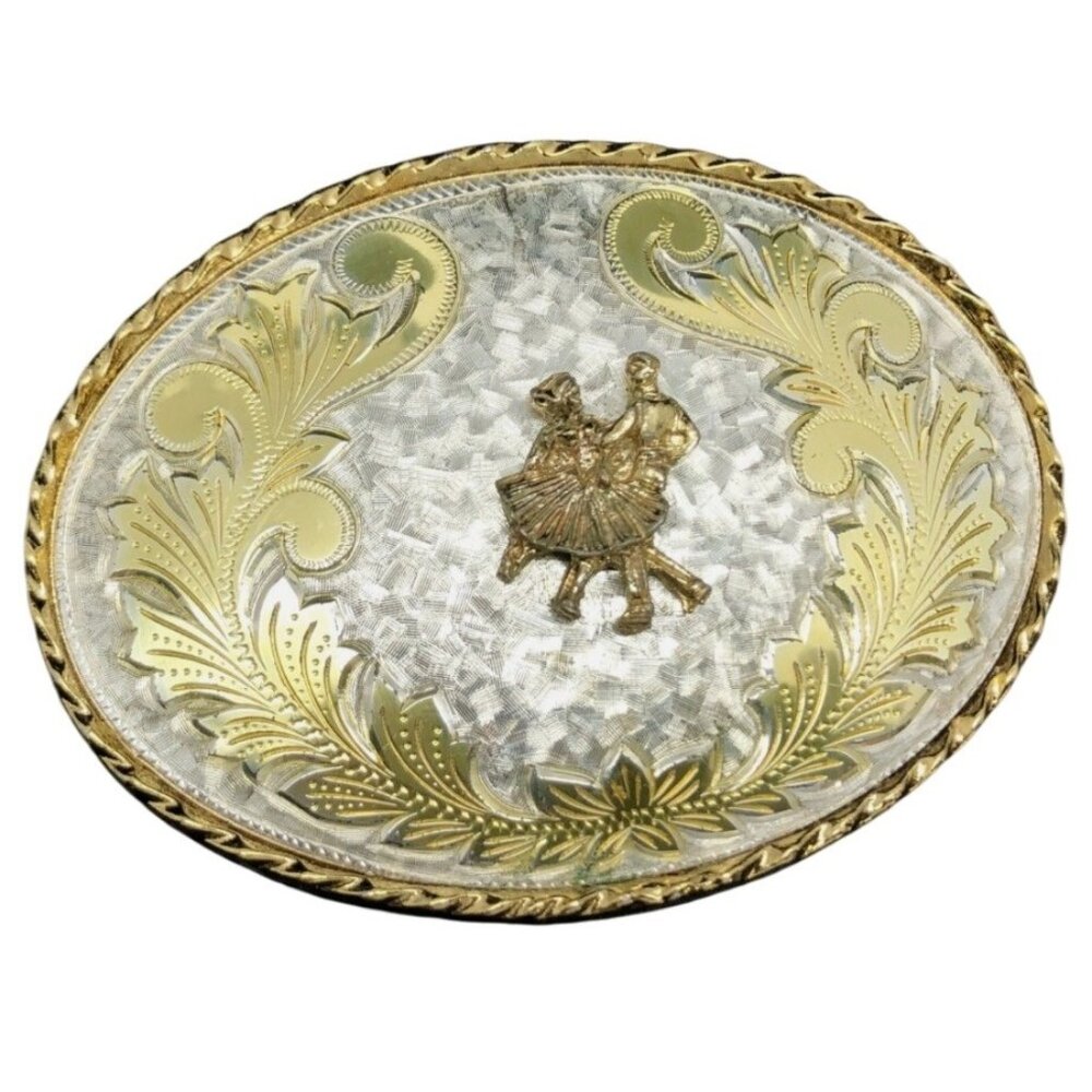 Mens W USA Square-Dancing Western 2-Tone Oval Belt Buckle - Picture 6 of 6